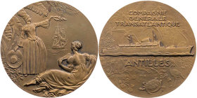 VERKEHRSWESEN SCHIFFAHRT
Frankreich Bronzemedaille o. J. (1951-1971) v. Raymond Delamarre, bei Monnaie de Paris Auf die Antilles, Vs.: karibische Dam...