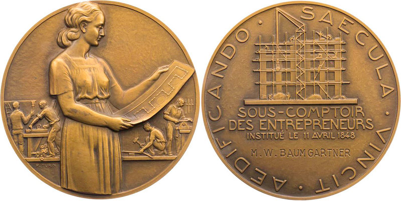 HANDWERK, BRANCHEN, BERUFE ARCHITEKTUR
 Bronzemedaille o. J. v. Pierre Turin, b...