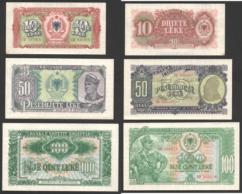 Albania Set of 5 Banknotes 10, 50, 100, 500 & 1000 Leke 1957
P# 28, 29, 30, 31,...