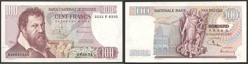 Belgium 100 Francs 1974
P# 134; № 2121 F 6335; UNC; "Lambert Lombard"