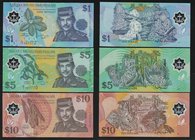 Brunei Lot of 3 Banknotes 1996
1 - 5 - 10 Ringgit; P# 22 - 24