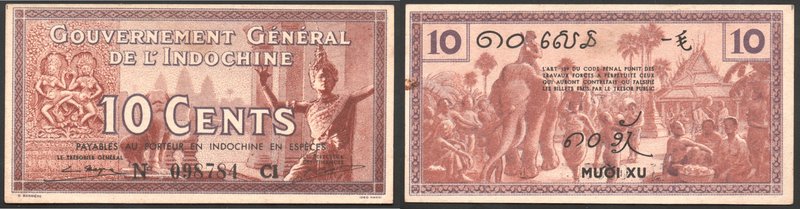 French Indochina 10 Cents 1939 RARE!
P# 85d; aUNC (No Folds); Format 000000LL; ...
