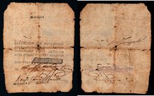 Russia 25 Roubles 1812
P# A10b. 1803-1818. Rare. Text without frame. 2 handwritten signatures. Back: 1 handwritten signature. White. Issued with clip...