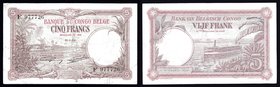 Belgian Congo 5 Francs 1929
P# 8e; VF