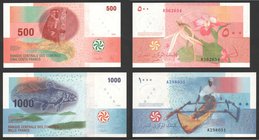 Comoros Lot of 2 Banknotes 500 & 1000 Francs 2005 - 2006
P# 15, 16; UNC