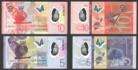 Saint Thomas & Prince Lot of 2 Banknotes 5 & 10 Dobras 2016
P# New; UNC; Polymer
