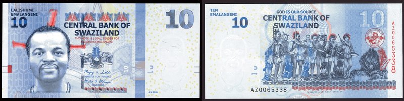 Swaziland 10 Emalangeni 2010
P# 36a; № AZ0065338; UNC; Prefix AZ