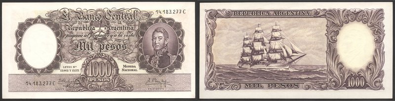 Argentina 1000 Pesos 1961 RARE!
P# 274; № 14.183.277 C; UNC; Sign. Fabregas/Men...