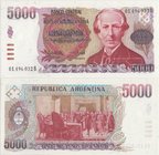 Argentina 5000 Pesos 1984 - 1985
P# 318; 154x74mm; UNC