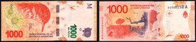 Argentina 1000 Pesos 2017 Prefix A
P# 366; UNC