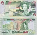 East Caribbean States 5 Dollars 2008
P# 47(a); 145x68mm; UNC