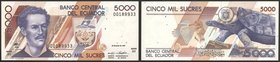 Ecuador 5000 Sucres 1992 RARE!
P# 128a; № 00189933; UNC; RARE!