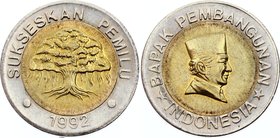 Indonesia 1000 Rupiah 1992 Pattern Bimetallic Probe
Unlisted in Krause very rare Indonesian pattern coin. Only 1000 mintage. Obv. Bapak Pembaguanan, ...