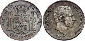 Philippines 50 Centimos de Peso 1885
KM# 150; Silver; Alfonso XII; UNC