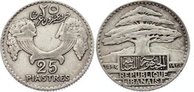 Lebanon 25 Piastres 1929
KM# 7; Silver; Monnaie de Paris (none); VF