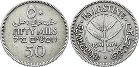 Palestine 50 Mils 1931
KM# 6; Silver; Mintage 500,000; XF-