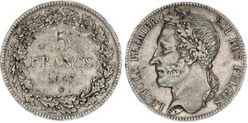 Belgium 5 Francs 1847 Rare!
KM# 3; Silver; Laureate Head; Krauze XF - 500$; XF