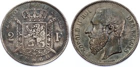 Belgium 2 Francs 1868
KM# 30.1; Silver; Léopold II (French legend); XF-