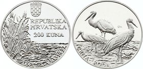 Croatia 200 Kuna 1997 Black Stork
KM# 71; Silver Proof; Mintage 1000 Only!; Crna Roda / Ciconia Nigra