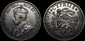 Cyprus 45 Piastres 1928
KM# 19; Silver, 28.33g; Georgius V; 50th Anniversary of Britich Rule