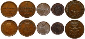 Denmark Lot of 5 Coins 1813 - 1912
KM# 680; KM# 688; KM# 715; KM# 767; KM# 806; Copper/Bronze; VF/XF/aUNC