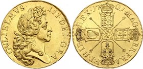 Great Britain 5 Guineas 1701 "Fine Work"
KM# 508, Spink# 3456, Fr# 310; William III, 1694-1702. Gold (.917), 41.83g. AUNC. This coin is coming from a...