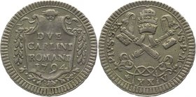 Italy - Papal States / Vatican 2 Carlini 1794 Pius VI Pope 1775-1799
KM# 1215x; Silver; 5.61g