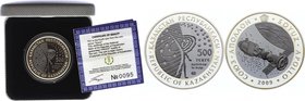 Kazakhstan 500 Tenge 2009
KM# 130; Tantalum center in Silver (.925) ring 41.4g 38.61mm; Space Series - Soyuz-Apollo; Mintage 4000