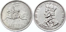 Lithuania 10 Litu 1936
KM# 83; Silver; Vytautas; XF