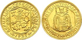 Czechoslovakia 1 Dukat 1925
KM# 8, Fr# 2; Gold (.986), 3.49g. Mintage 66279. UNC. Svatováclavský dukát.
