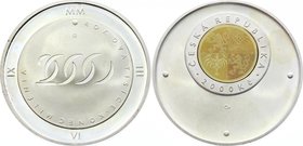 Czech Republic 2000 Korun 1999 (2000) Proof Rare - Millenium
KM# 44; Silver (.999) 31.103g, Au (999.9) 3.111g; Proof; Coin with a Gold Inlay and Holo...