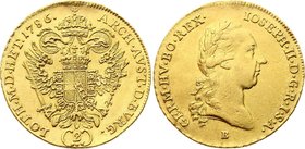 Austria 2 Ducat 1786 B Kremnitz
Fr# 197, KM# 1876; Joseph II Laureate Bust. Gold (.986), 6.98g. AUNC.