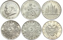 Austria Lot of 3 Coins
2 Schillings 1928, 1930, 1937; Silver; Different Motives