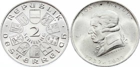 Austria 2 Schilling 1932
KM# 2848; Silver; Mintage 300,000; 200th Anniversary of Joseph Haydn; UNC