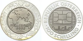 Austria 100 Schilling 2000 Slver-Titanium
KM# 3063; Silver with titanium Centre; Millenium