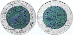 Austria 25 Euro 2014 Silver-Niobium
Evolution; Bimetallic: niobium center in silver (.900) ring • 16.5 g • ⌀ 34 mm; KM# 3227; With Box and COA