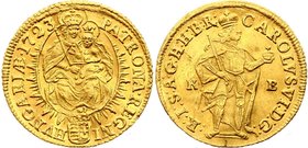 Hungary Dukat 1723 KB - Kremnitz
F# 171, Huszar 1585; Karl VI (1711-1740), Kremnitz Mint. Gold. AU-UNC.