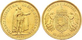 Hungary 10 Korona 1894 KB - Kremnitz
KM# 485; Gold (.900) 3.39g 19mm; Franz Joseph I