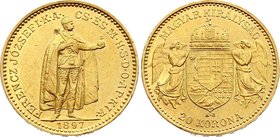 Hungary 20 Korona 1897 KB - Kremnitz
KM# 486; Gold (.900) 6.78g 21mm; Franz Joseph I