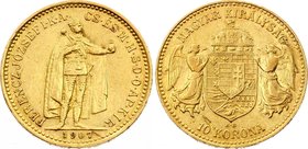 Hungary 10 Korona 1907 KB - Kremnitz
KM# 485; Gold (.900) 3.39g 19mm; Franz Joseph I