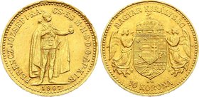 Hungary 10 Korona 1907 KB - Kremnitz
KM# 485; Gold (.900) 3.39g 19mm; Franz Joseph I
