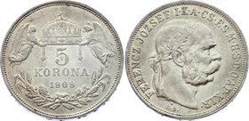 Hungary 5 Korona 1909 KB - Kremnitz
KM# 488; Silver; Franz Joseph I; XF