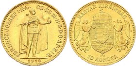 Hungary 10 Korona 1910 KB - Kremnitz
KM# 485; Gold (.900) 3.39 g