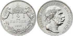 Hungary 2 Korona 1912 KB - Kremnitz
KM# 493; Silver; Franz Joseph I; Nice Condition!