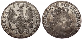 German States Prussia 18 Groscher 1764 E
KM# В300; Silver 5.63g; Mintage 989.685; VF