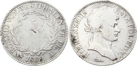 German States Westphalia 5 Franken 1809 J
KM# 108; Silver; Jérôme Bonaparte; F