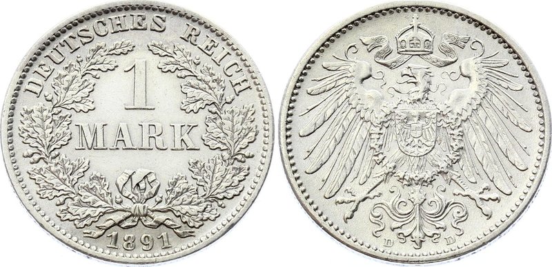 Germany - Empire 1 Mark 1891 D RARITY
KM# 14; Rarest Date - Mintage unknown, ca...