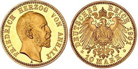 Germany - Empire Anhalt 10 Mark 1901 A GENI PR 64
KM# 25; Jaeger# 180; Gold; Friedrich I