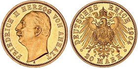 Germany - Empire Anhalt 20 Mark 1904 A GENI PR 62
KM# 28; Jaeger# 182; Gold; Friedrich III
