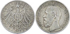 Germany - Empire Baden 2 Mark 1894 G
Jaeger# 28; Silver, Mintage 110000; VF-; Deutsches Kaiserreich Baden Baden 2 Mark 1894